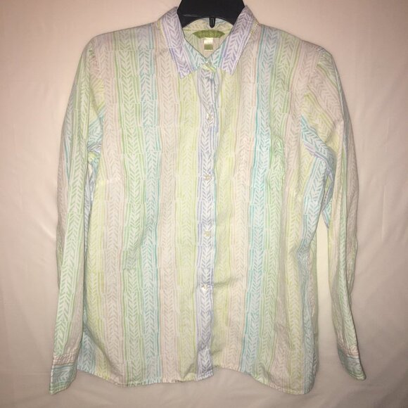 Sigrid Olsen L Button Down Shirt in Watercolors with Roses - Picture 1 of 13